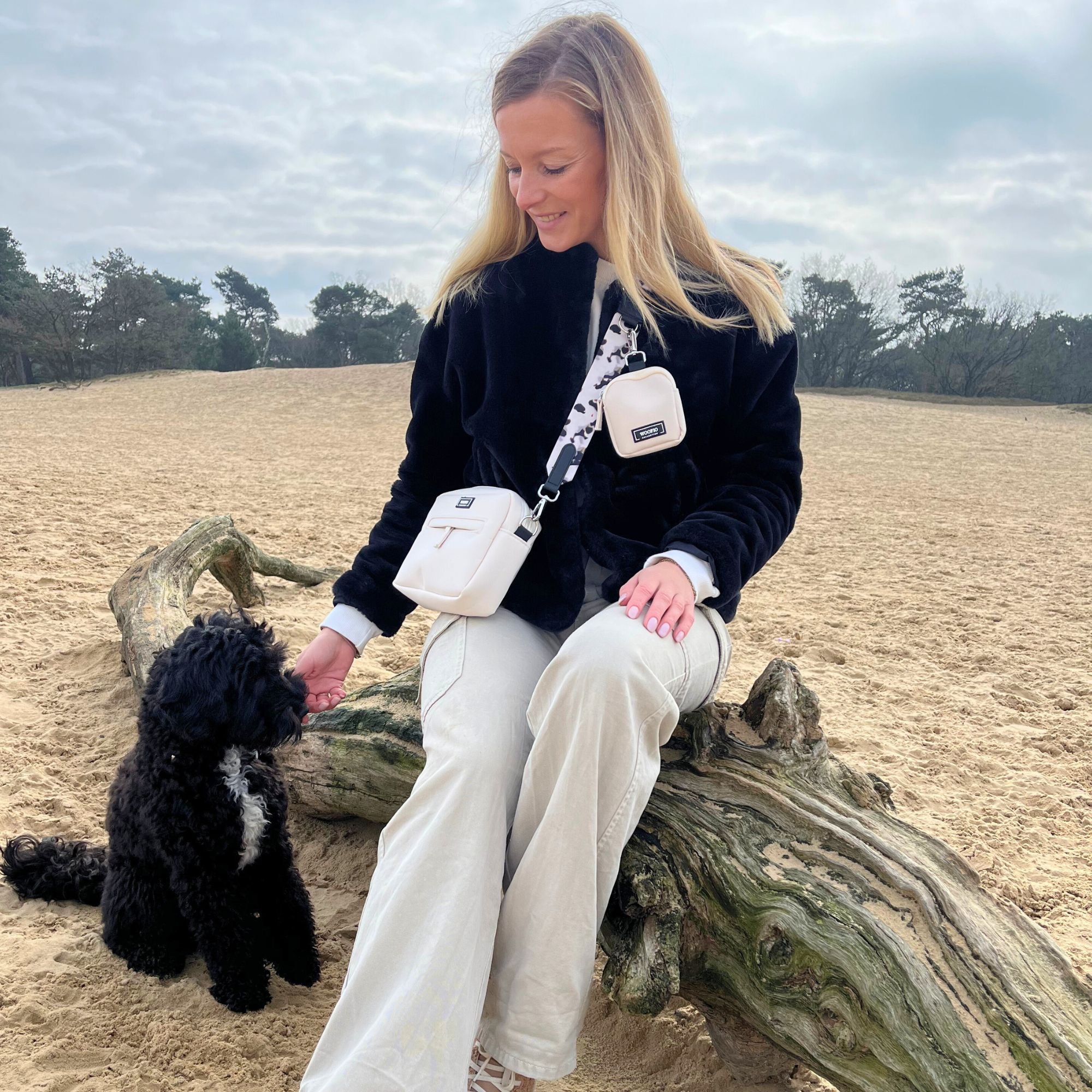 Dog Walking Bag - Beige Print