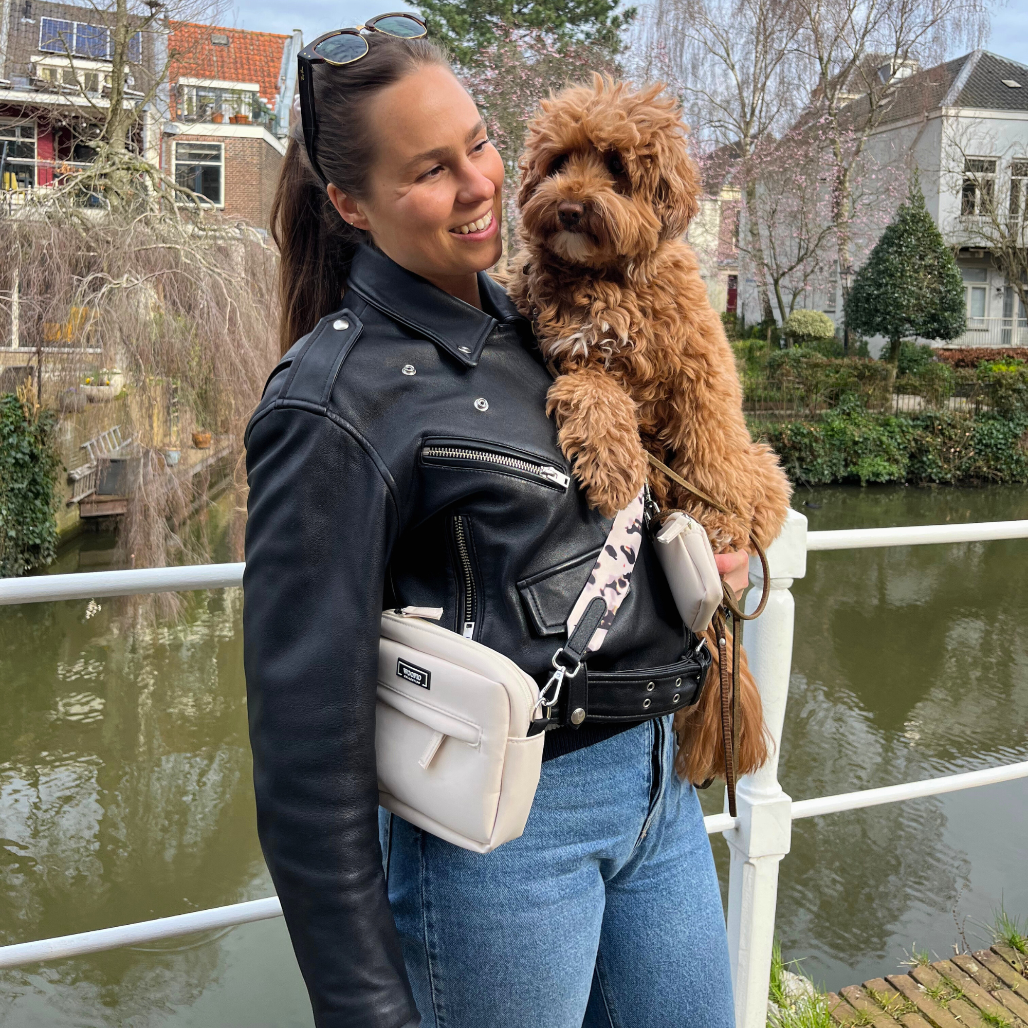 Dog Walking Bag - Beige Print