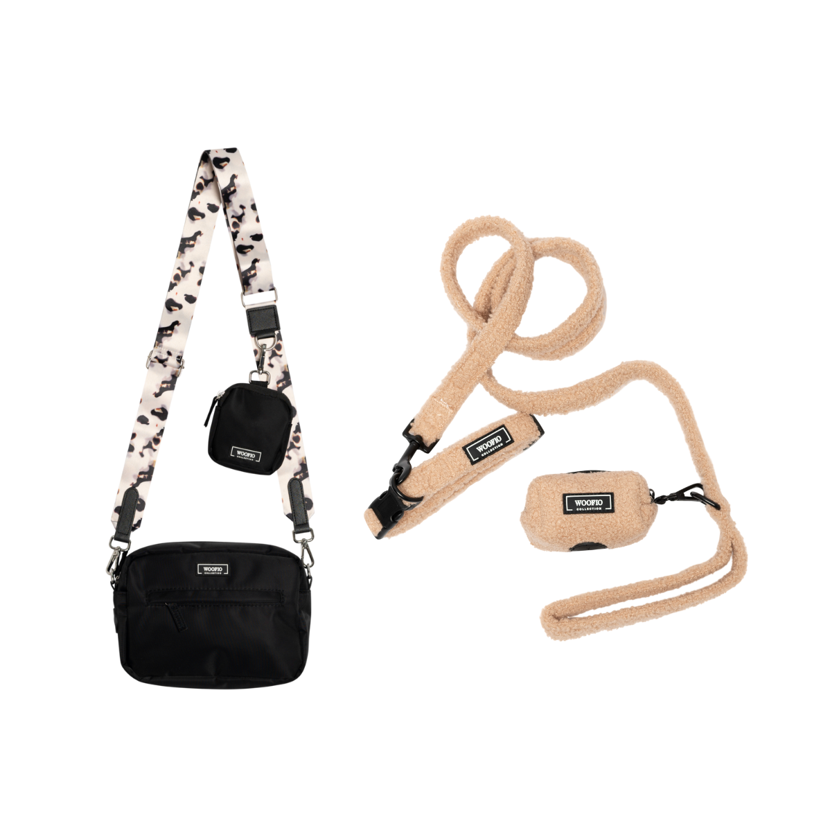 Dog Walking Bag - Black Print & Set Teddy